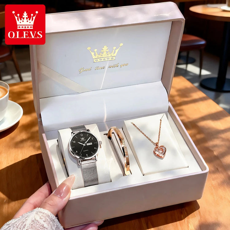 OLEVS 2996 Women Watches Original Elegant Slim Quartz Watch Waterproof Dual Calendar Display Watches For Woman Gift Box Reloj Khamik Shop Online