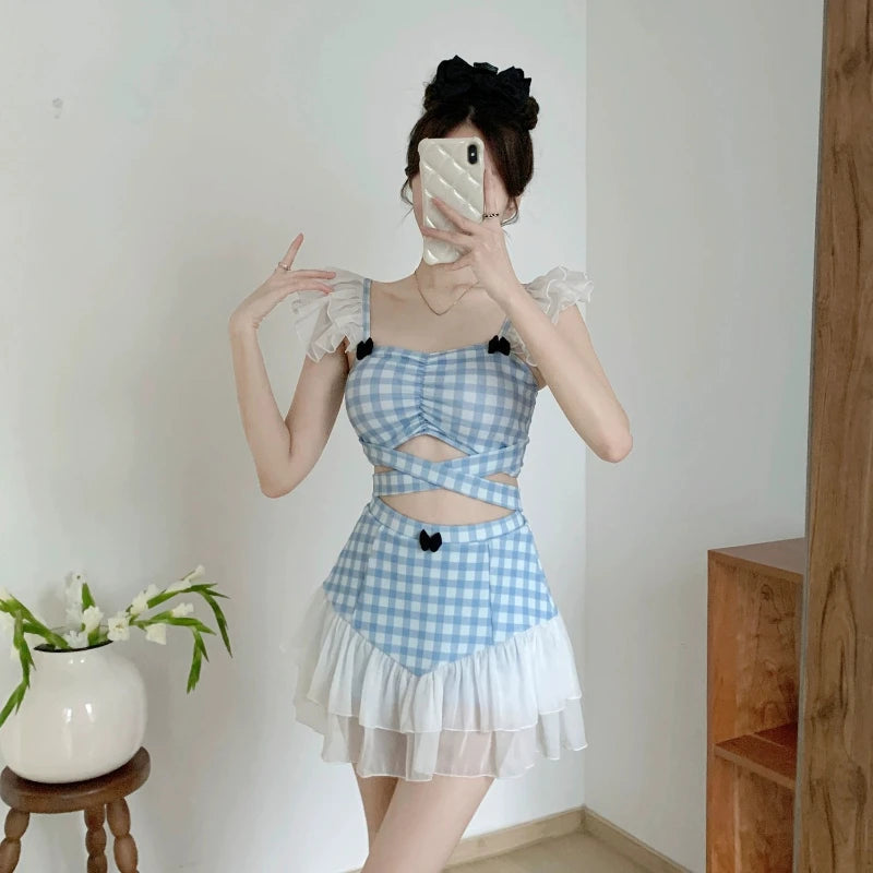 Ladies Slimming Halter Bathing Suit Cute Bowknot Retro High Neck Swimwear Fashion Summer Vacation Pool Party Outfits Khamik Shop Online