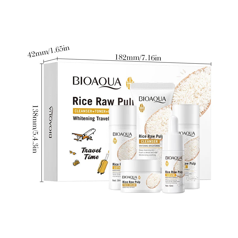 Rice Puree Skin Care Set Whitening Brighten Hydrating Moisturize Soothing facial cleanser+toner+essence+lotion+cream skincare Khamik Shop Online