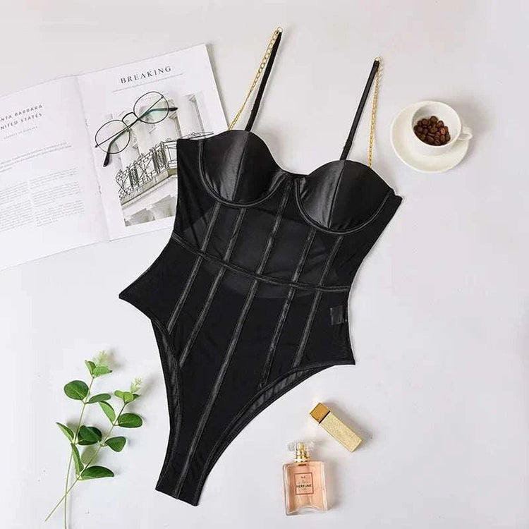 Sexy Lingerie for Women Mesh Erotic Babydoll Bodysuit With Chain Straps Teddy Erotic Dress for Sex Lenceria Costumes Khamik Shop Online