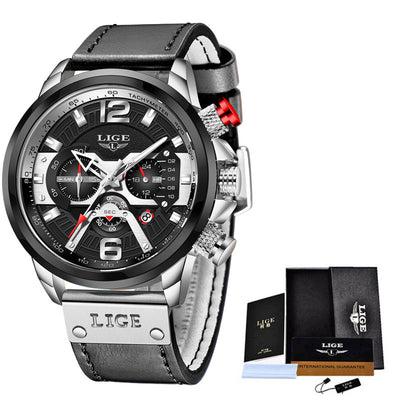 LIGE Multifunction Sports Watch, Waterproof Leather