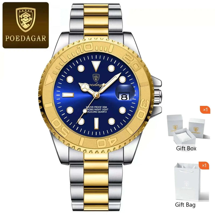 POEDAGAR Trendy Sport Man Watch Luminous Waterproof Stainless Steel Date Men Wristwatch Luxury Business Men&