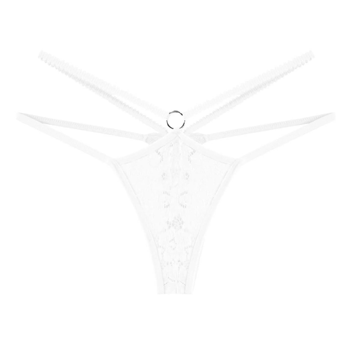 Women Strappy Hollow Briefs Underwear Ring Link Straps Low Rise Floral Lace Panties Ladies Translucent Sexy Underpants Lingerie