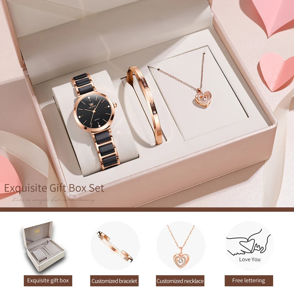 OLEVS Women Watch 5877 Luxury Elegant Quartz Watch Waterproof Luminous Ceramic Strap Ladies Watch Bracelet Set Gift Box Reloj Khamik Shop Online