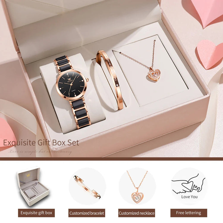 OLEVS Women Watch 5877 Luxury Elegant Quartz Watch Waterproof Luminous Ceramic Strap Ladies Watch Bracelet Set Gift Box Reloj Khamik Shop Online