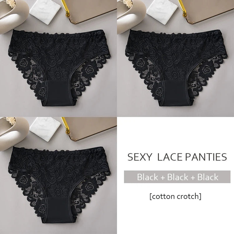 3PCS/Set Luxury Floral Embroidery Lace Panties Women Briefs Sexy Hollow Lingerie Female Underwear Ladies Breathable Underpants Khamik Shop Online