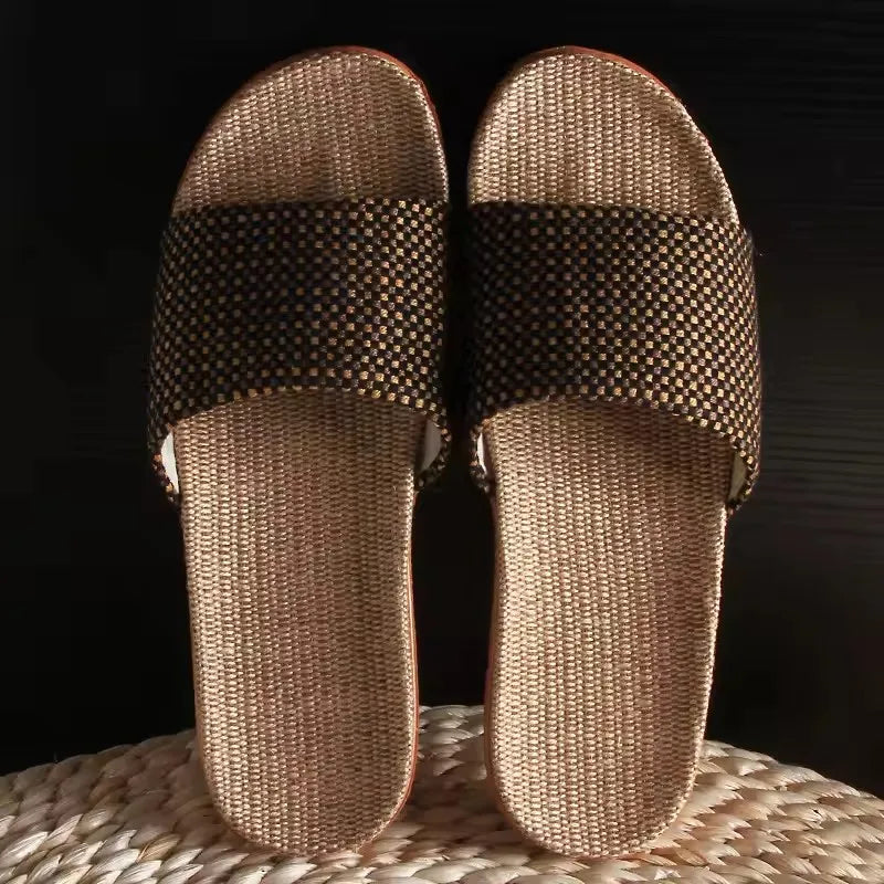 Mntrerm 2023 New Style Home Sandals Indoor Non-Slip Linen Slippers Men&