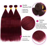 Extensions de cheveux humains brésiliens raides couleur bordeaux 