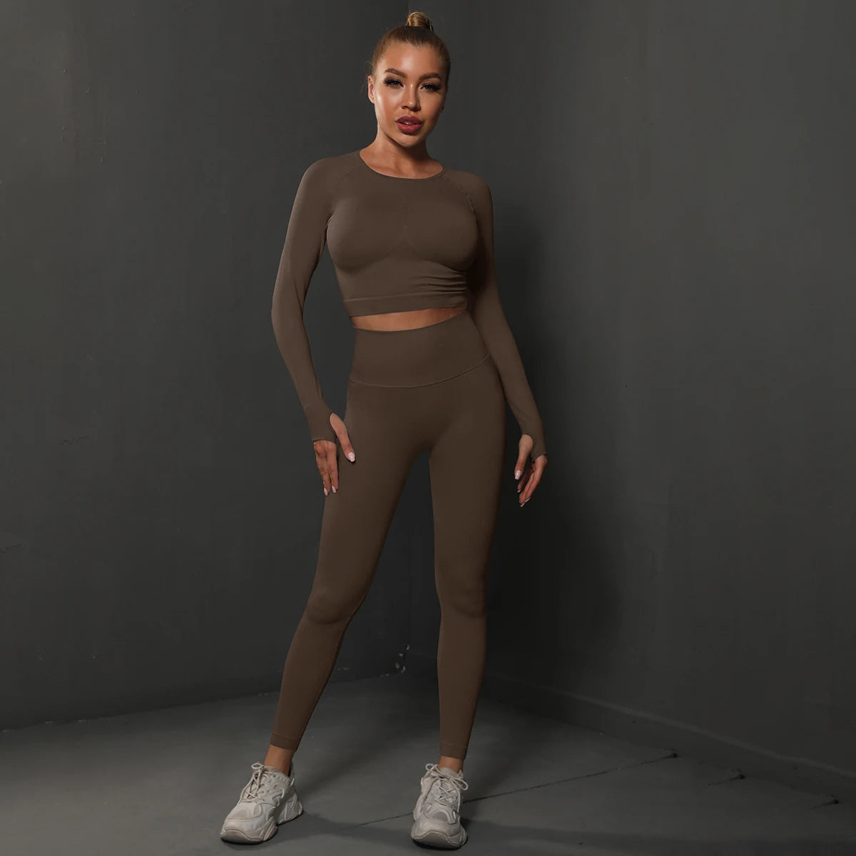 2Pcs Women Sets Energy Seamless Gym Suits Bubble Butt Sports Pants+Long Sleeve Shirts Push Up Running Sets Tracksuits Tights Set Khamik Shop Online