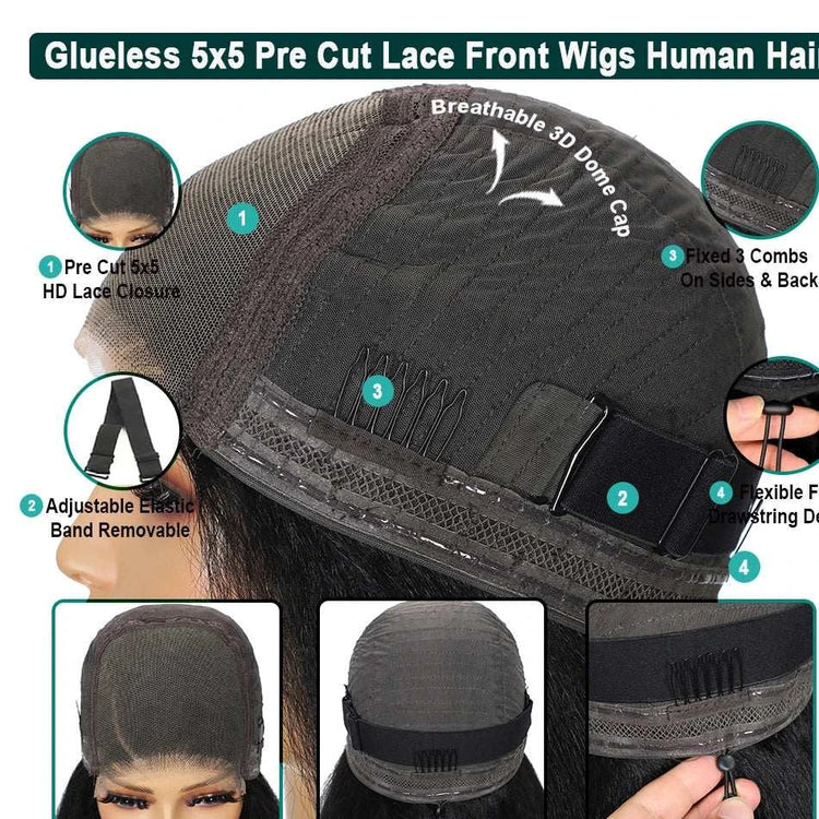 100% Human Hair Kinky Straight 5X5 HD Lace Closure Wigs PrePlucked 200% Density Yaki Straight 13x6 HD Glueless Lace Front Wigs Khamik Shop Online