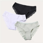 3PCS/Set 6 Color Women Panties Cotton Lace Briefs Solid Color for Female Striped Sexy Cotton Underwear Lingerie Low Waist Flower Khamik Shop Online