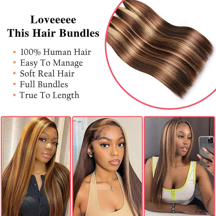 Highlight  P4/27 Straight Bundles Human Hair For Women Brown Blonde Hair Bundles Deal Colored Human Hair Weave Bundles Extension Khamik Shop Online