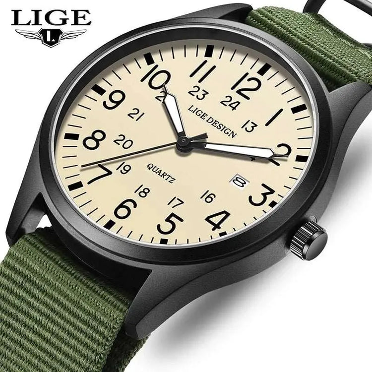 LIGE 2025 TOP NEW quartz wristwatch Arabic Watch for Men Luminous Green Nylon Luxury Leather Wrist Men Watch Montre Homme+BOX Khamik Shop Online