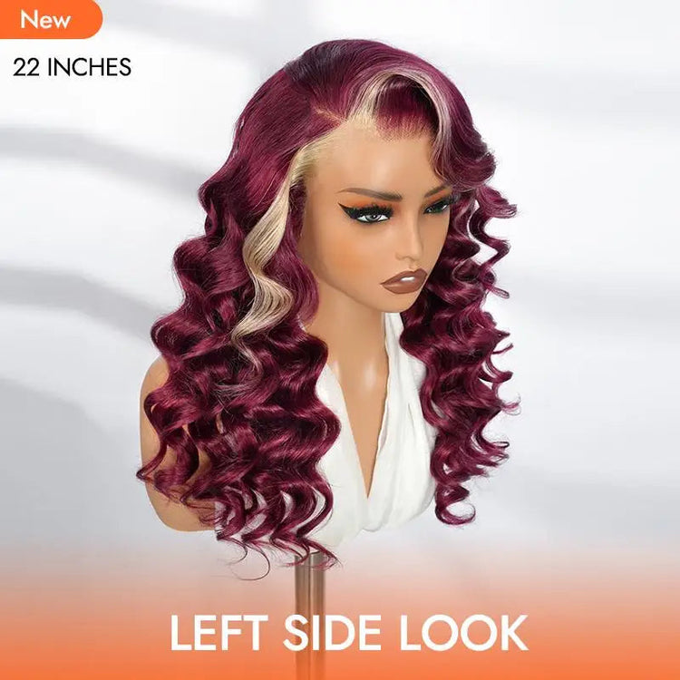 Alipearl Hair Side Part 13x4 Burgundy 99J Wig with Blonde Ombre Human Hair Lace Frontal Wig Ocean Wave Glueless Wig Pluck Khamik Shop Online