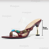 Fashion Design Colourful Gem Narrow Band Sandals Women Shoes Slipper Summer Party Low Heels Gladiator Footwear Heeled Pumps Khamik Shop Online