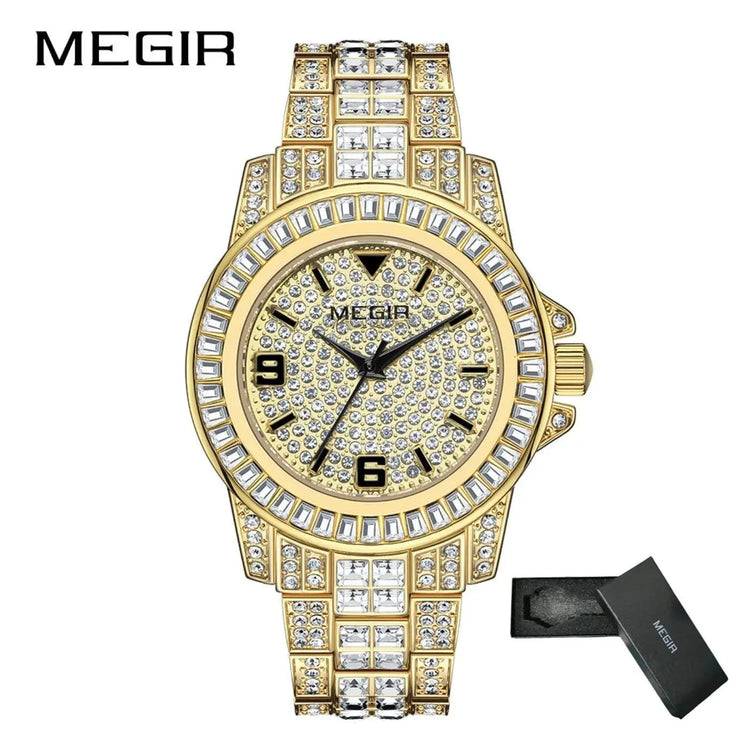MEGIR Luxury Diamond Watches Unisex Fashion Analog Quartz Watch Bracelet Wristwatch Men Rhinestone Strap Relogios Masculino Khamik Shop Online