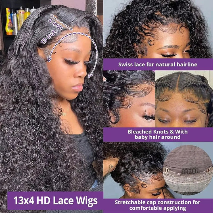 13x4 Hd Lace Frontal Wig 13x6 Curly Human Hair Wigs Water Wave Human Hair Wig 30 40 Inch Loose Deep Wave Brazilian Choice Black Khamik Shop Online