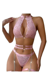Sexy Lingerie Set Push Up Lace Garter Lingerie Set with Choker Women Intimates Underwire Bra and Thongs Ladies Underwear Set Khamik Shop Online