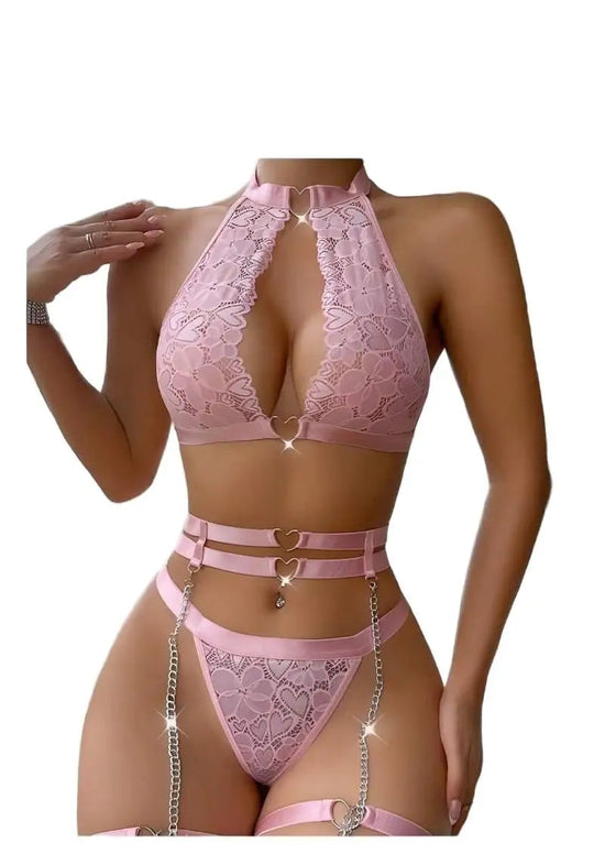 Sexy Lingerie Set Push Up Lace Garter Lingerie Set with Choker Women Intimates Underwire Bra and Thongs Ladies Underwear Set Khamik Shop Online