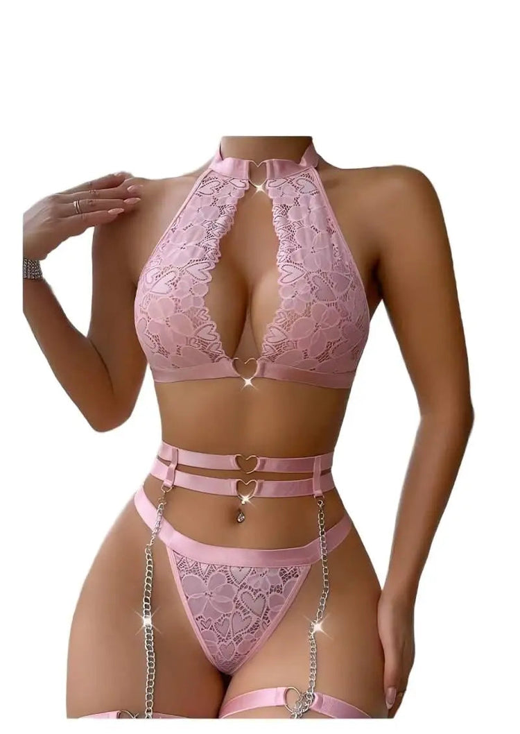 Sexy Lingerie Set Push Up Lace Garter Lingerie Set with Choker Women Intimates Underwire Bra and Thongs Ladies Underwear Set Khamik Shop Online
