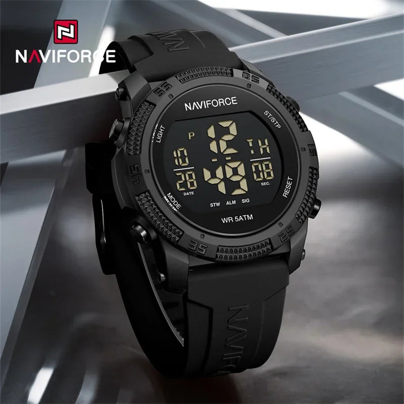 NF7104 Men'S LCD Digital Casual Date and Week Alarm Waterproof Silicone Strap Electronic Watch