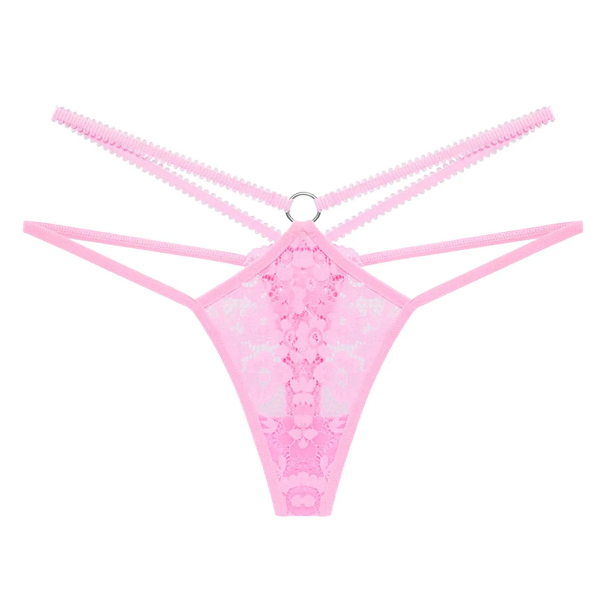 Women Strappy Hollow Briefs Underwear Ring Link Straps Low Rise Floral Lace Panties Ladies Translucent Sexy Underpants Lingerie