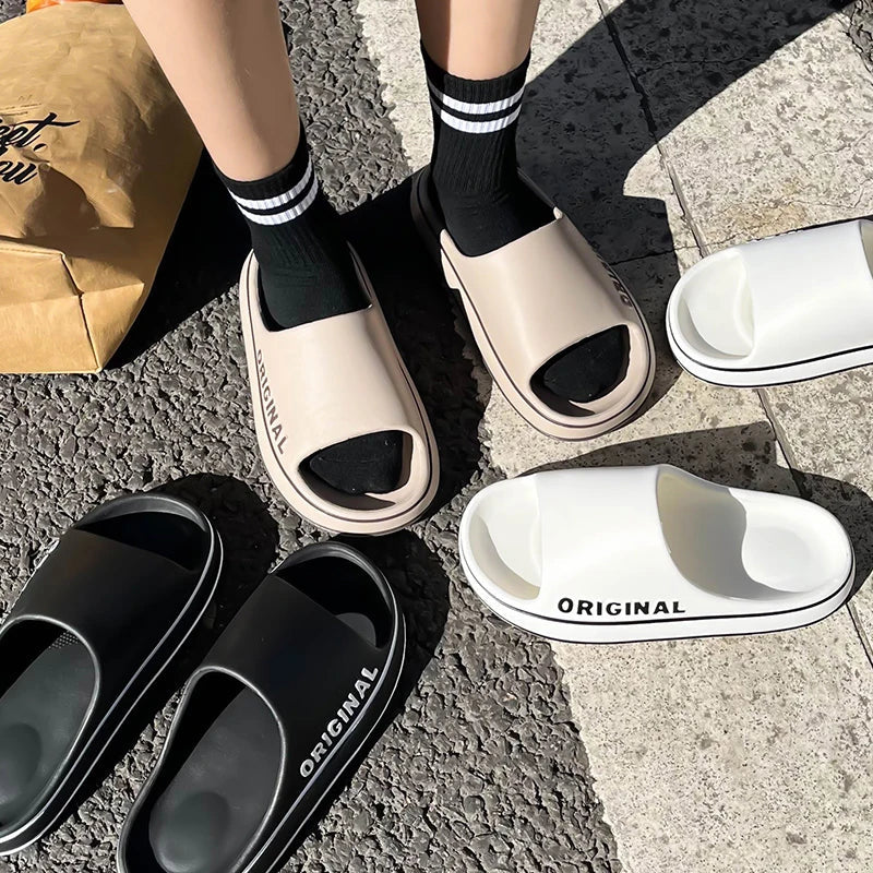 Mens Thick Sole Indoor Bathroom Anti Slip Shoes Summer Couple Sandals Feslishoet Women Letter Slippers Beach Slides Solid Color Khamik Shop Online