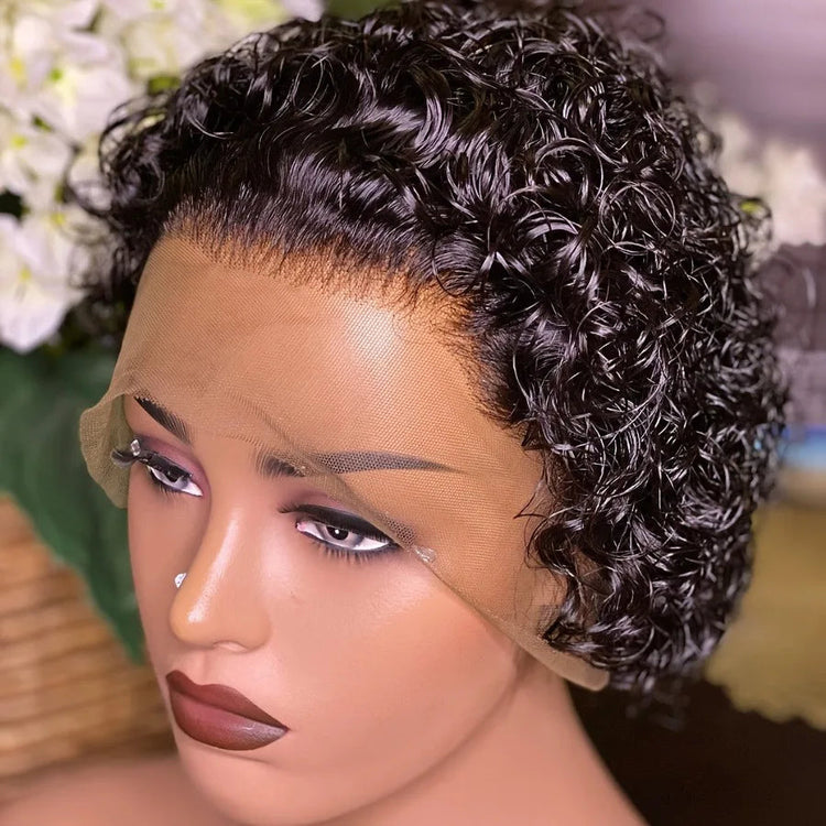 Pixie Cut Wigs Human Hair Short Curly Lace Front Human Hair Wigs Brazilian 13x4 Transparent Lace Wigs Water Wave Bob Wig Khamik Shop Online