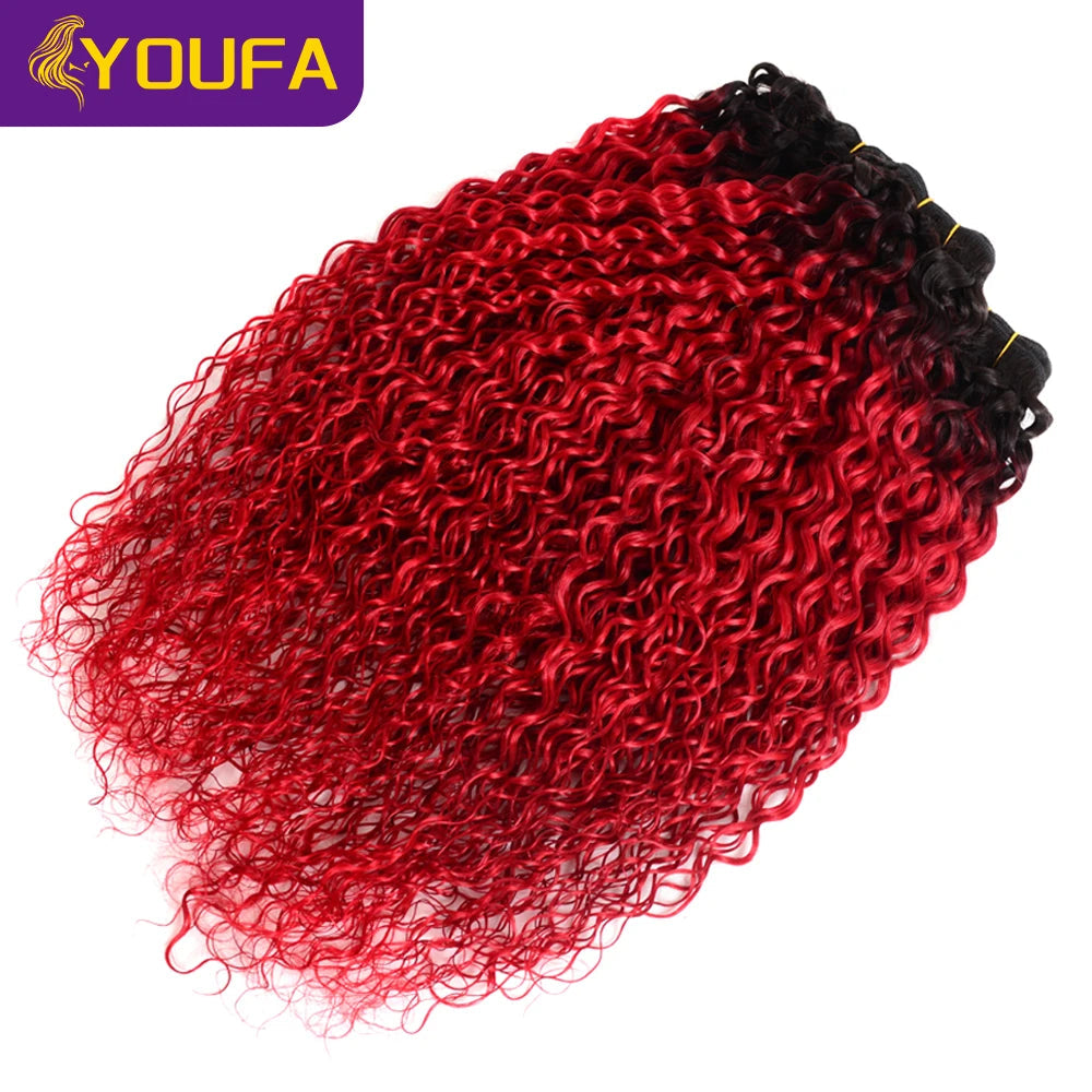 Hot Red Curly 100% Human Hair Bundles For Women 1Pc Lot Brazilian Bouncy Kinky Curly Hair Ombre 1B Red Human Hair Weave Bundles Khamik Shop Online