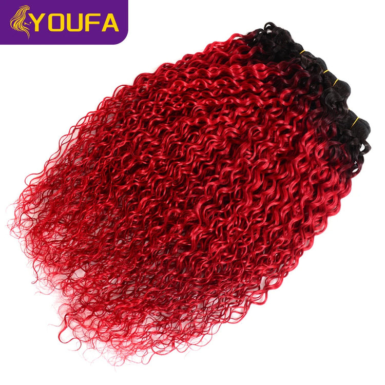 Hot Red Curly 100% Human Hair Bundles For Women 1Pc Lot Brazilian Bouncy Kinky Curly Hair Ombre 1B Red Human Hair Weave Bundles Khamik Shop Online