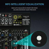 Fuluode M206/M208 Audio mixer 99 Preset DSP Effects 7-Band EQ Adjustment on Main Output Bluetooth USB MONO Input Connectivity Khamik Shop Online