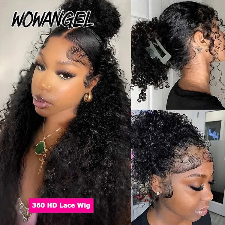 Hidden Strap 360 HD Full Lace Wigs Curly Human Hair WigS Pre Plucked Water Wave HD Lace Frontal WigS with Invisible Drawstring Khamik Shop Online