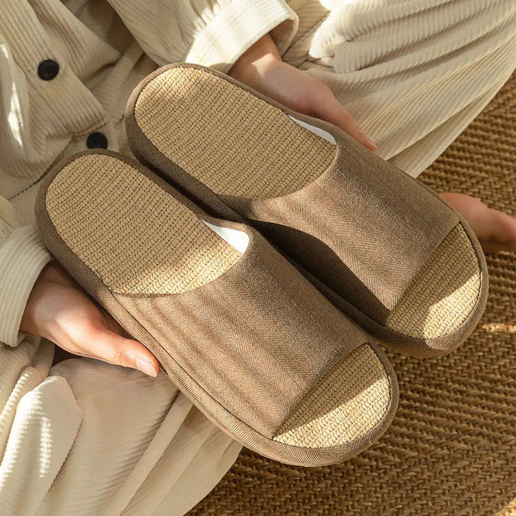 Summer Women Home Slippers Linen Summer Flats Shoes Breathable Sandals Comfortable Non-Slip Soft Slides Indoor Men Slippers Khamik Shop Online