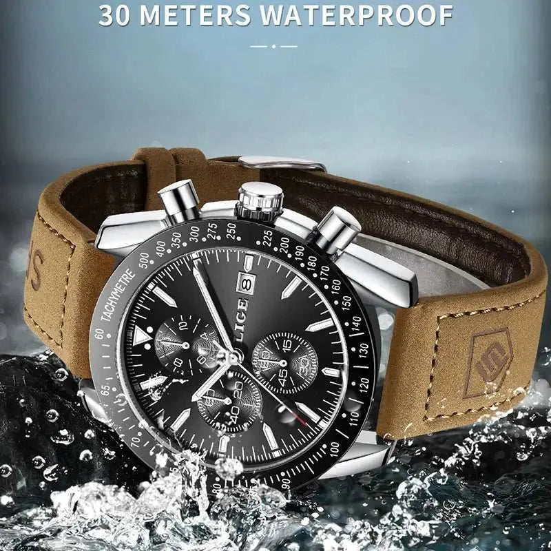 LIGE Retro Fashion Outdoor Quartz Man Watch Military Classic Clocks Casual Sports Leather Belt Waterproof Auto Date Watches Male Khamik Shop Online