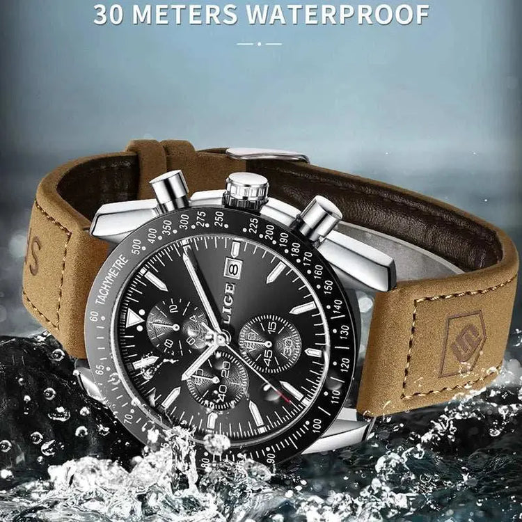 LIGE Retro Fashion Outdoor Quartz Man Watch Military Classic Clocks Casual Sports Leather Belt Waterproof Auto Date Watches Male Khamik Shop Online