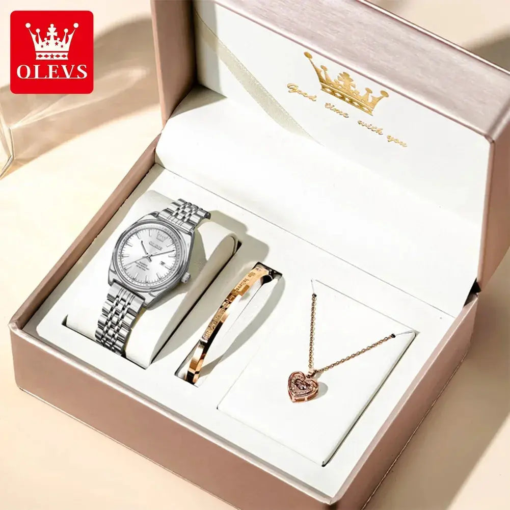OLEVS New 3703 Watches Woman Elegant Quartz Watch Waterproof Luminous Stainless Steel Date Watches Woman Bracelet Gifts Box Khamik Shop Online