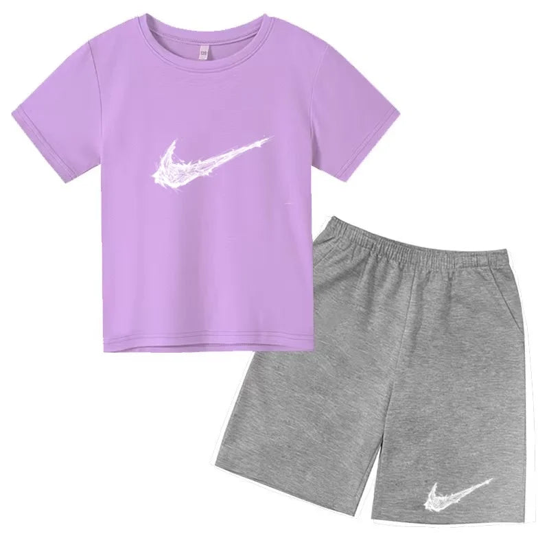 Summer Brand White T-shirt+Shorts Two-piece Set Kids New Clothing Fashion Letter Boy Girl3-13Yrs Sports Short-sleeved Casual Set Khamik Shop Online