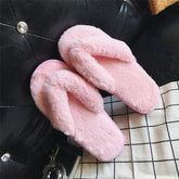 Cross Warm Fluffy Furry Slippers Women Lightweight Flat Heels Fur Slides Woman Autumn Winter Open Toe Non Slip Home Floor Shoes Khamik Shop Online