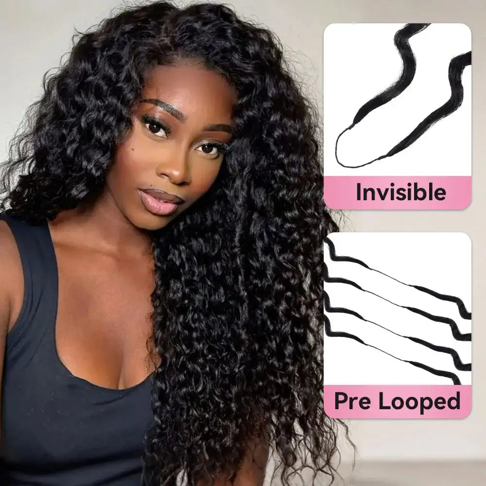 Feather Crochet Human Hair Deep Curly 50G Knotless Pre‑Separated Invisible Miracle Knots Hair Lightweight Reusable Crochet Hair Khamik Shop Online