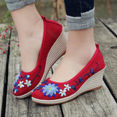 Embroidered Women Comfort Wedge Platform Shoes Fashion Bowknot Ladies High Heels Pumps Vintage Ethnic Female Heeled  Footwears Khamik Shop Online