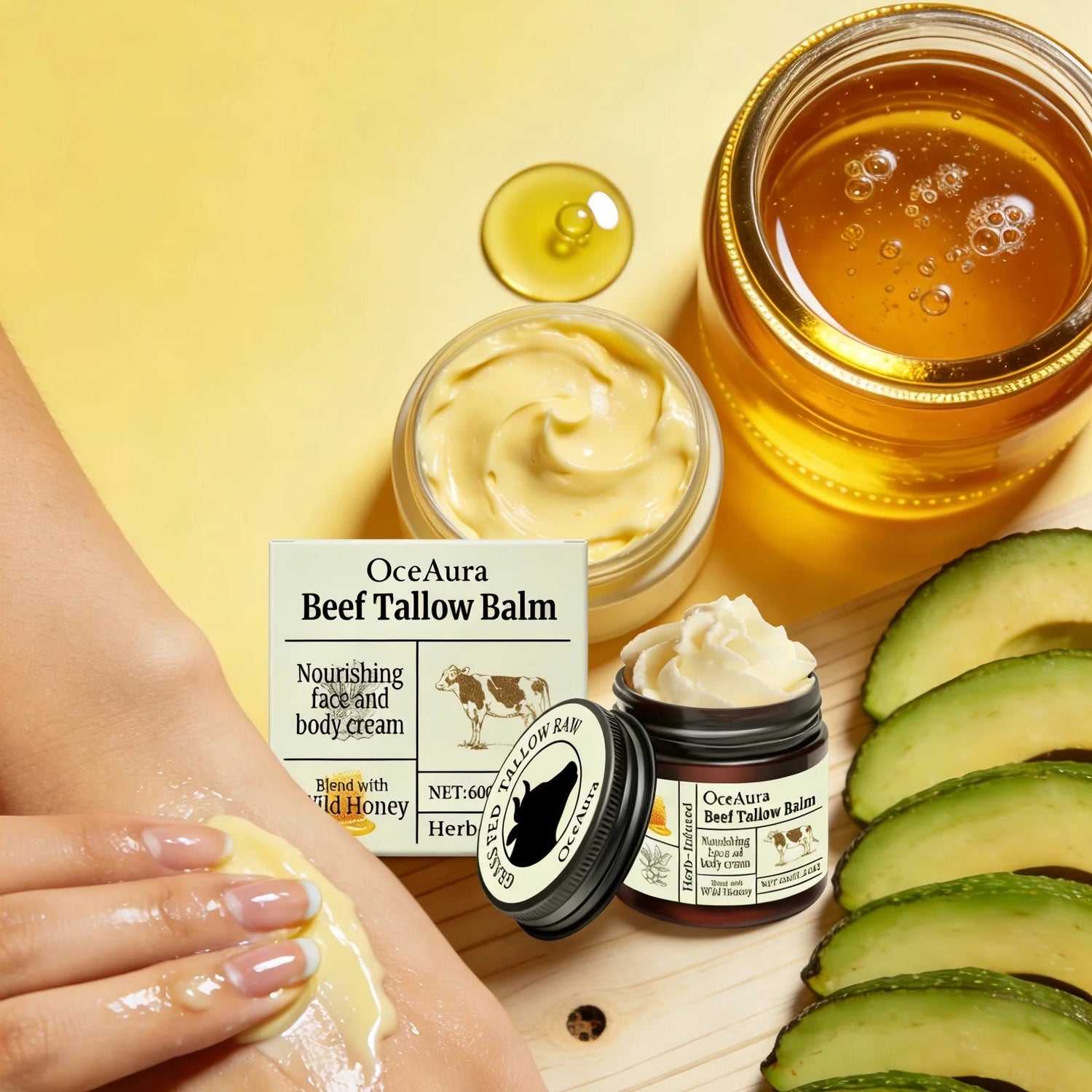 OceAura Beef Tallow Honey Balm Smooth Skin Barrier Repair Care Anti Cracking Body Moisturizer Olive Oil Nourishing Face Cream Khamik Shop Online