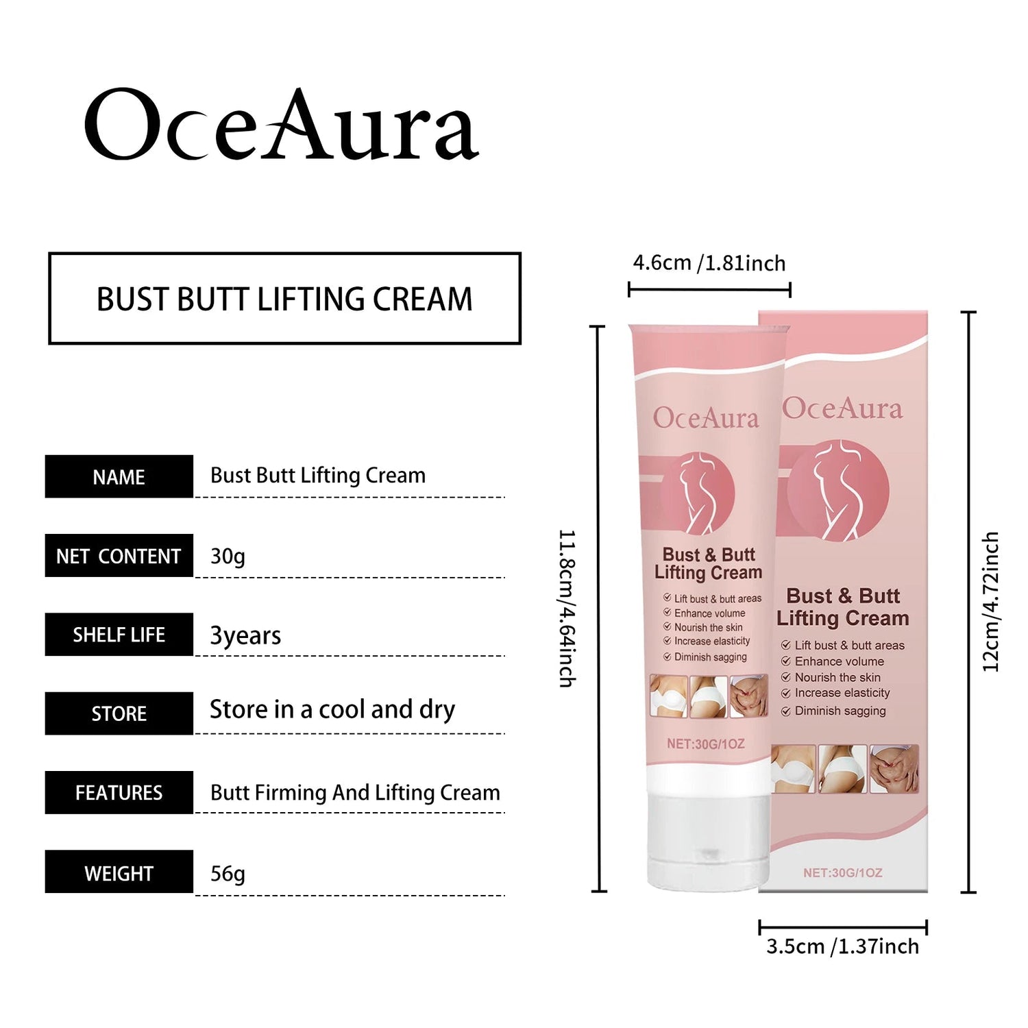 OceAura Hip & Breast Firming Cream - Deep Moisturizing Body Care for Chest & Hip Skin, Nourishing Smooth Formula to Tighten Khamik Shop Online