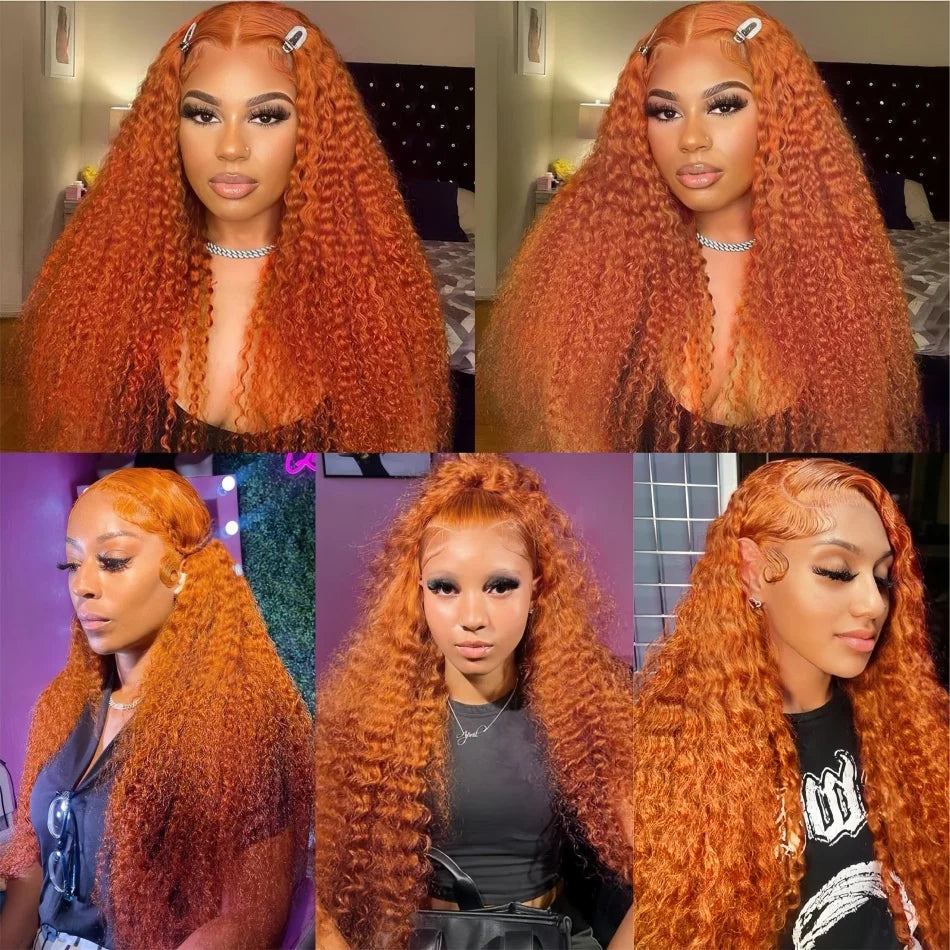 30Inch Orange Ginger Water Wave Lace Front Wigs 13x4 13x6 