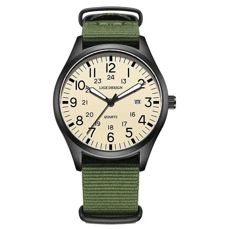 LIGE 2025 TOP NEW quartz wristwatch Arabic Watch for Men Luminous Green Nylon Luxury Leather Wrist Men Watch Montre Homme+BOX Khamik Shop Online
