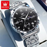 OLEVS 2858 Quartz Watch for Men Classic Three Eye Chronograph Small Dial 24 Hour Moon Phase Luxury Original Men&