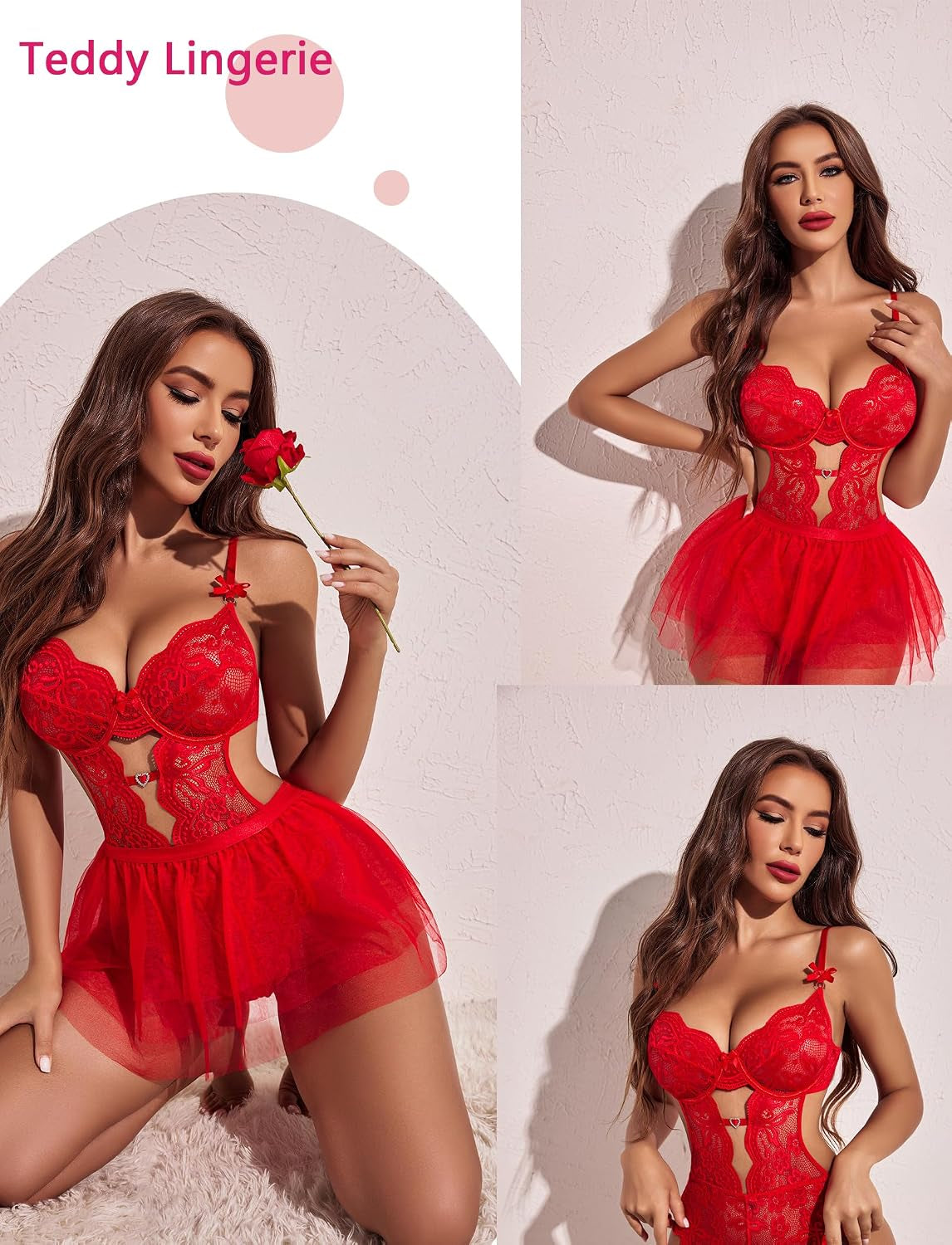 Sexy Lingerie Set Lace Underwired Bodysuit with Detachable Mesh Mini Skirt Push up Teddy Lingerie