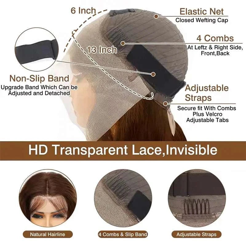 220% Density 34 Inch Chocolate Brown Bone Straight Lace Front Human Hair Wig Straight Wig 13x6 Transparent HD Lace Frontal Wigs Khamik Shop Online