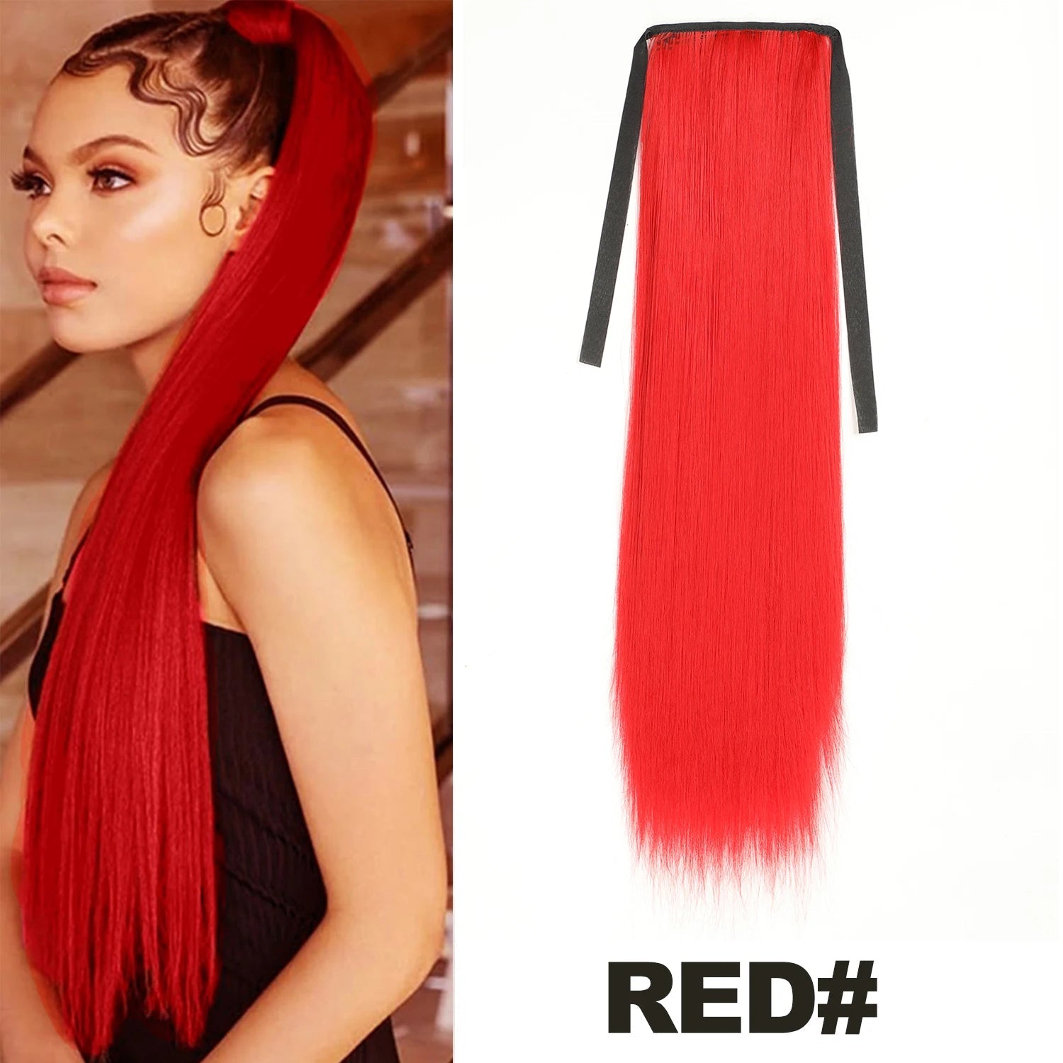 Straight Long Ponytail Extensions 22inch Natural Black Wrap Around Synthetic Hair Piece Pony Tail Hair Hairpieces for Women Girl Khamik Shop Online