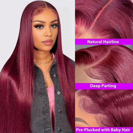 99J Burgundy Colored Human Hair 13x6 Transparent HD Lace Front Wig 40 42 Inches Brazilian Remy Hair Pre Plucked 13x4 Lace Frontal Wig For Women Khamik Shop Online