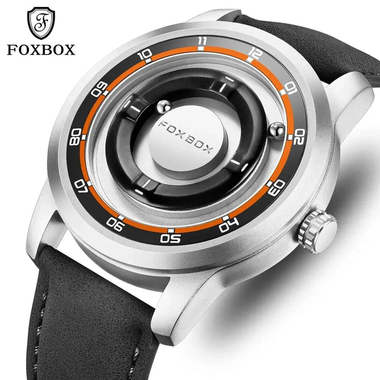 FOXBOX Magnetic Driven Watch Fashion Waterproof Quartz Wristwatch Rolling Steel Ball Pointer Sports Watches Military Clock+Box Khamik Shop Online